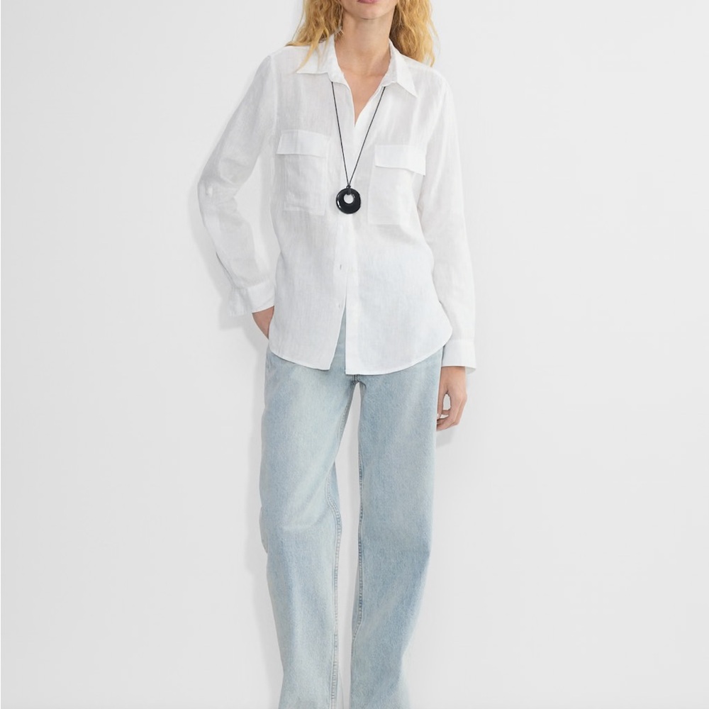 Aritzia Babaton Utility Shirt White Linen Button Down NWT